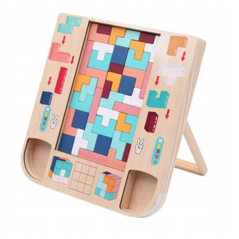 DREWNIANY TETRIS MONTESSORI DLA DZIECI SENSORYCZNA ZABAWKA EDUKACYJNA