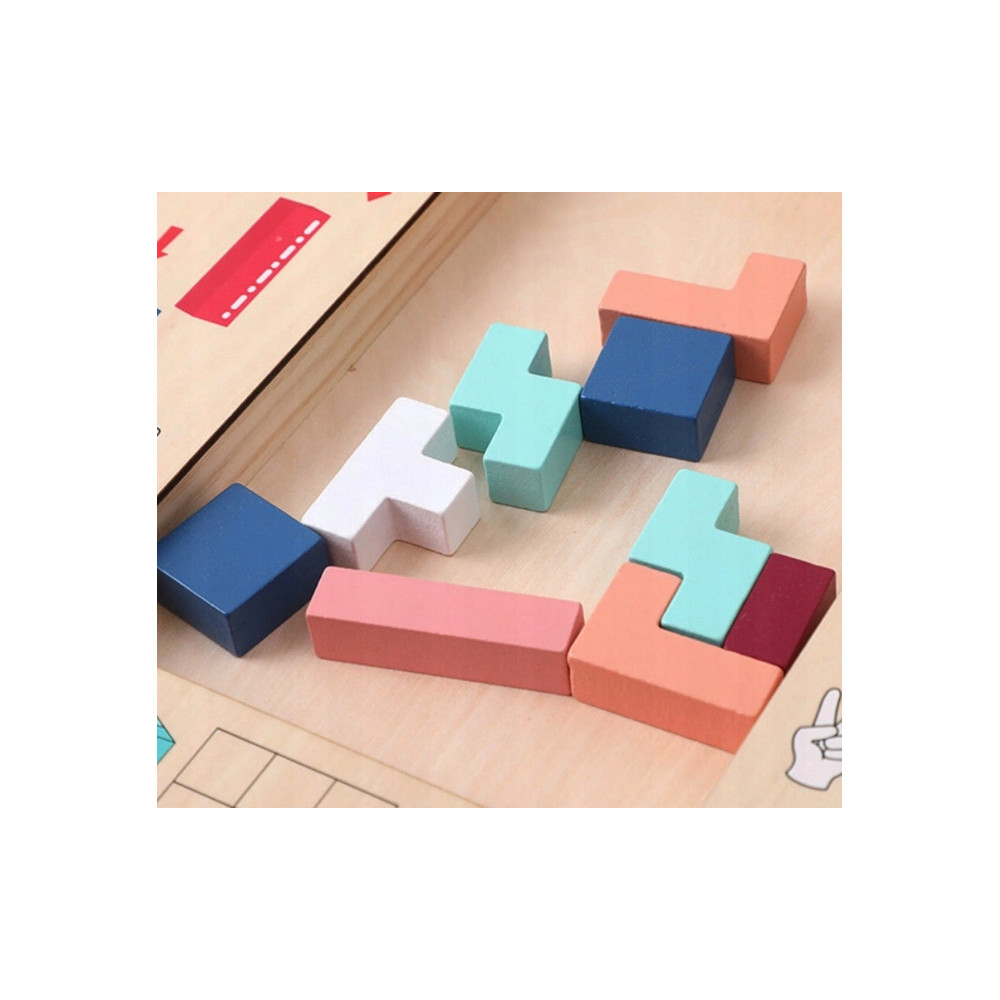 DREWNIANY TETRIS MONTESSORI DLA DZIECI SENSORYCZNA ZABAWKA EDUKACYJNA