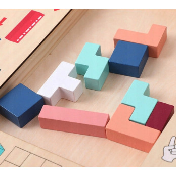 DREWNIANY TETRIS MONTESSORI DLA DZIECI SENSORYCZNA ZABAWKA EDUKACYJNA