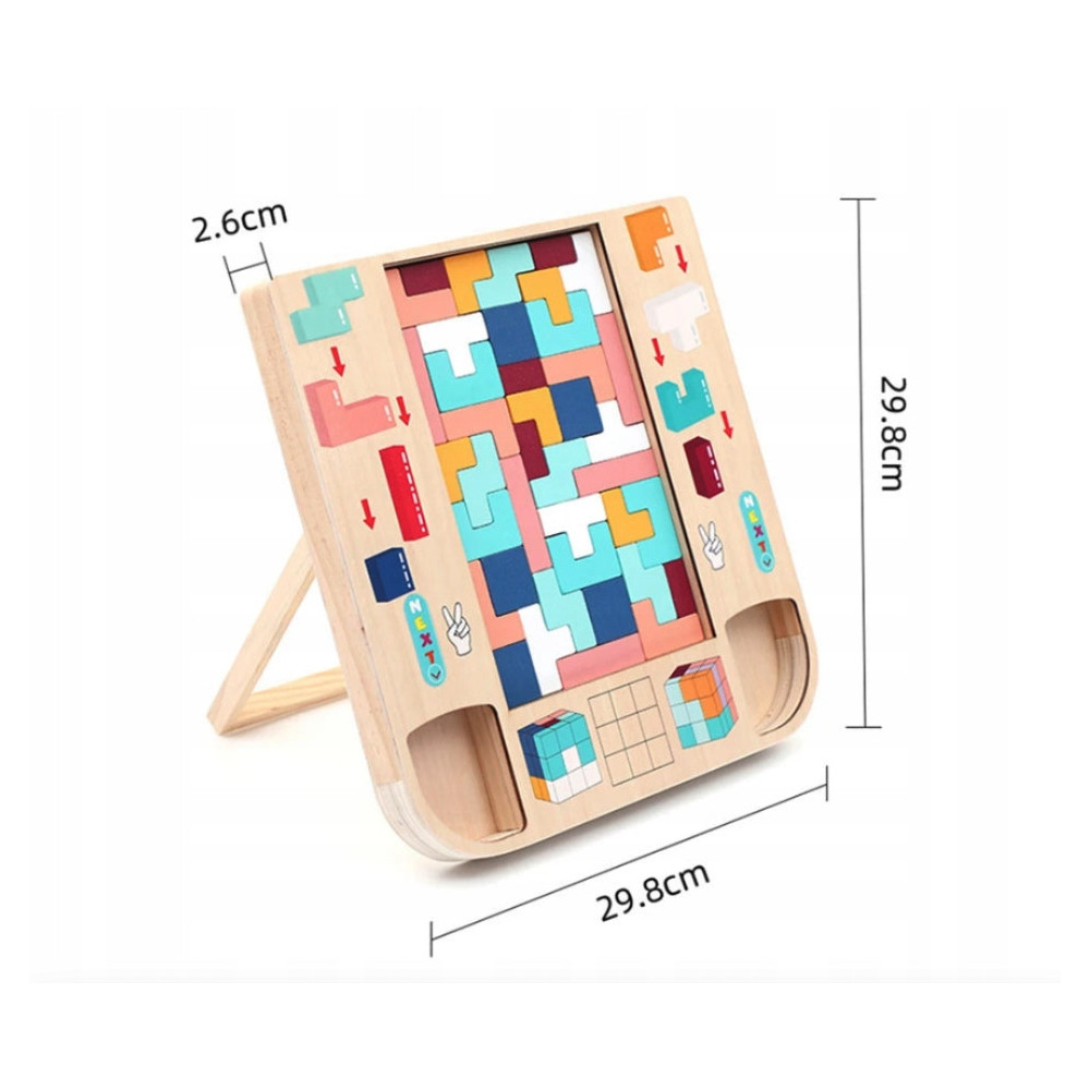 DREWNIANY TETRIS MONTESSORI DLA DZIECI SENSORYCZNA ZABAWKA EDUKACYJNA