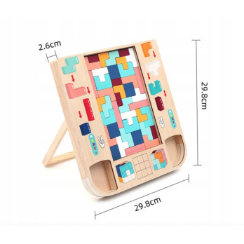 DREWNIANY TETRIS MONTESSORI DLA DZIECI SENSORYCZNA ZABAWKA EDUKACYJNA