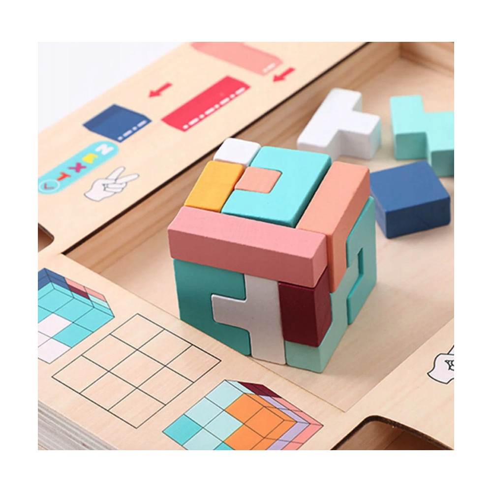 DREWNIANY TETRIS MONTESSORI DLA DZIECI SENSORYCZNA ZABAWKA EDUKACYJNA