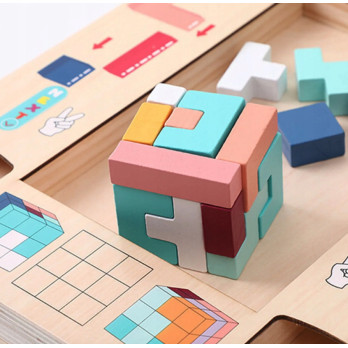 DREWNIANY TETRIS MONTESSORI DLA DZIECI SENSORYCZNA ZABAWKA EDUKACYJNA