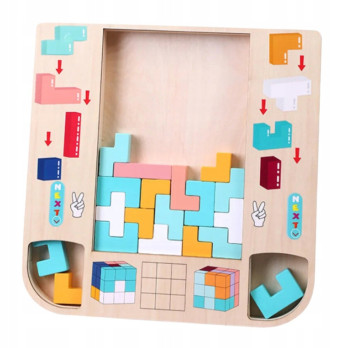 DREWNIANY TETRIS MONTESSORI DLA DZIECI SENSORYCZNA ZABAWKA EDUKACYJNA