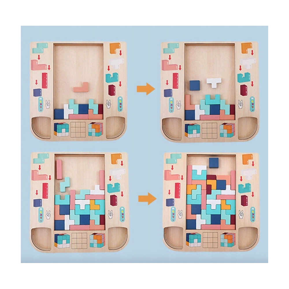DREWNIANY TETRIS MONTESSORI DLA DZIECI SENSORYCZNA ZABAWKA EDUKACYJNA