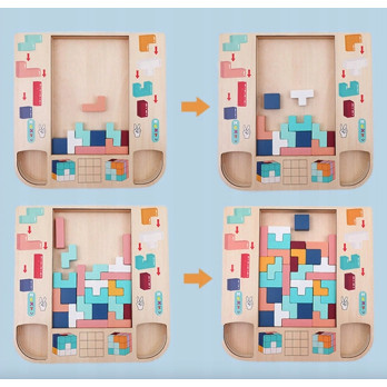 DREWNIANY TETRIS MONTESSORI DLA DZIECI SENSORYCZNA ZABAWKA EDUKACYJNA