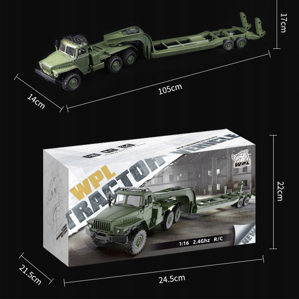 WOJSKOWY SAMOCHÓD ZDALNIE STEROWANY URAL MILITARY Z PRZYCZEPĄ 1/16 PREZENT