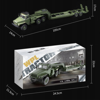 WOJSKOWY SAMOCHÓD ZDALNIE STEROWANY URAL MILITARY Z PRZYCZEPĄ 1/16 PREZENT