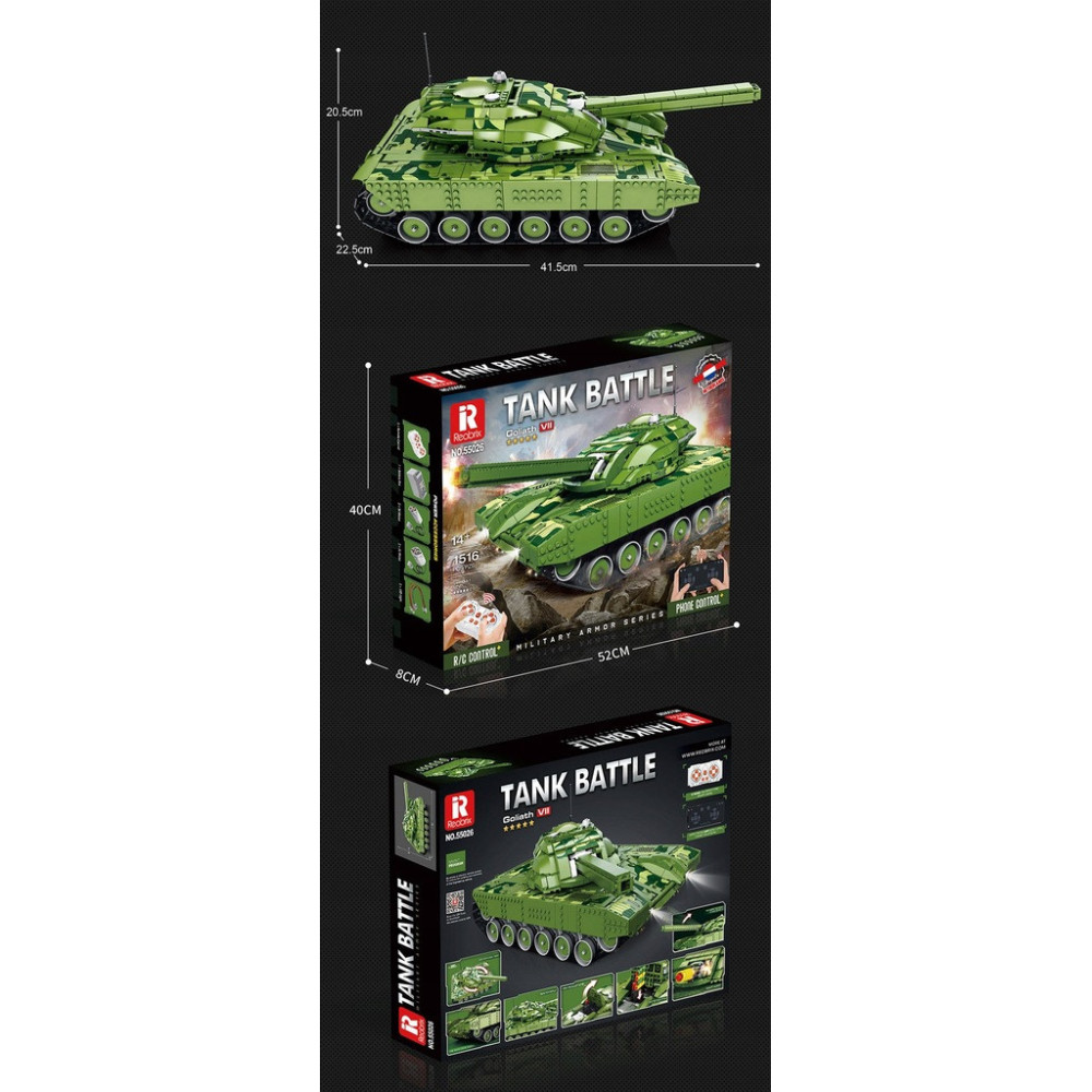 Klocki REOBRIX RC CZOŁG WOJSKOWY 55026 1516 KLOCKÓW ZDALNIE STEROWANY