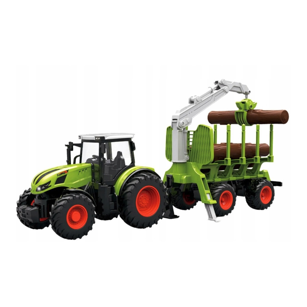 TRAKTOR ZDALNIE STEROWANY Z PRZYCZEPĄ Z DREWNEM BALE GUMOWE KOŁA ZABAWKA RC