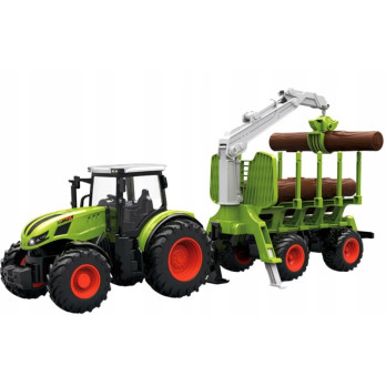 TRAKTOR ZDALNIE STEROWANY Z PRZYCZEPĄ Z DREWNEM BALE GUMOWE KOŁA ZABAWKA RC