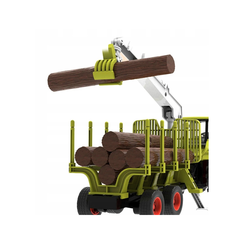 TRAKTOR ZDALNIE STEROWANY Z PRZYCZEPĄ Z DREWNEM BALE GUMOWE KOŁA ZABAWKA RC
