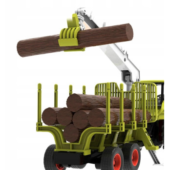 TRAKTOR ZDALNIE STEROWANY Z PRZYCZEPĄ Z DREWNEM BALE GUMOWE KOŁA ZABAWKA RC