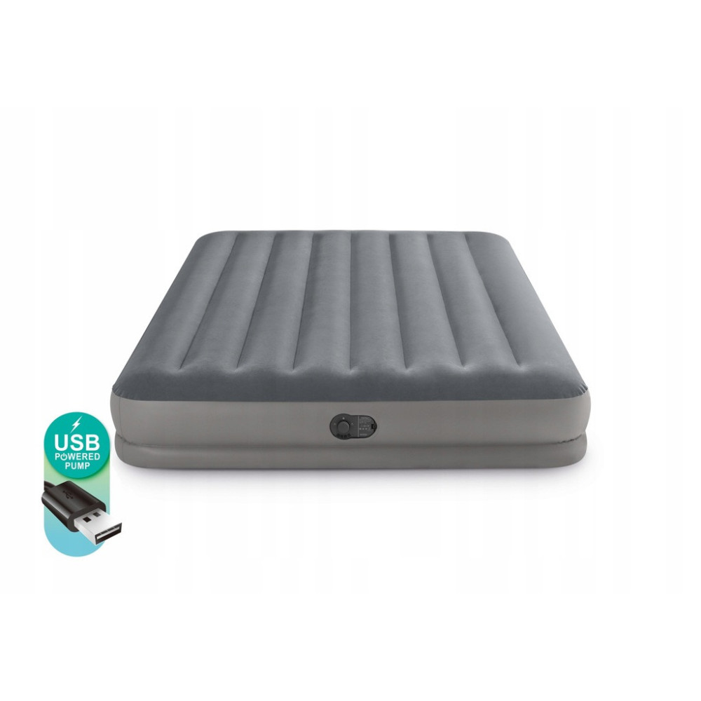 NOWY Materac dwuosobowy INTEX 64114 203 x 152 x 30 cm szary z pompką USB