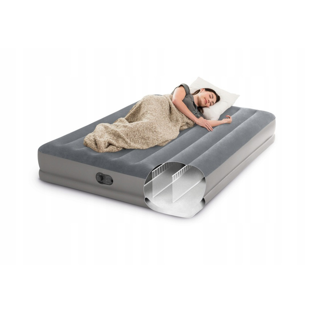 NOWY Materac dwuosobowy INTEX 64114 203 x 152 x 30 cm szary z pompką USB