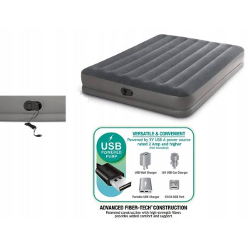NOWY Materac dwuosobowy INTEX 64114 203 x 152 x 30 cm szary z pompką USB