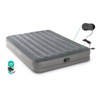 NOWY Materac dwuosobowy INTEX 64114 203 x 152 x 30 cm szary z pompką USB