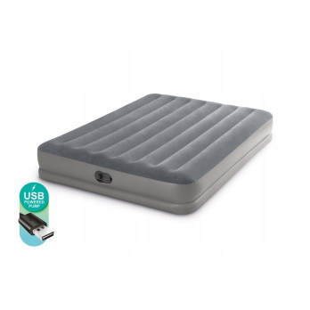 NOWY Materac dwuosobowy INTEX 64114 203 x 152 x 30 cm szary z pompką USB
