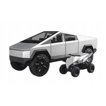 METALOWY MODEL TESLA CYBERTRUCK Z QUADEM 1:24 DŹWIĘK LED OTWIERANE DRZWI