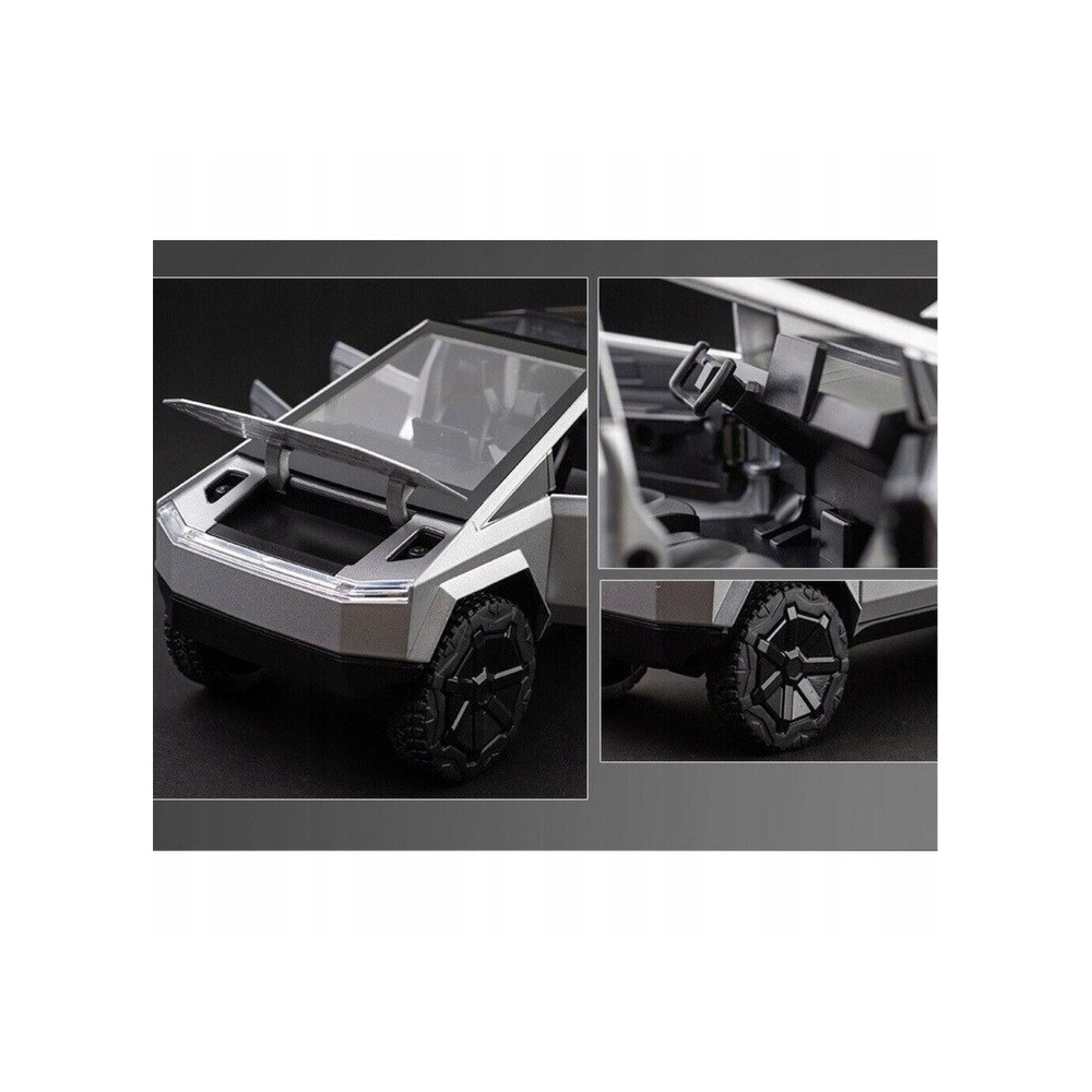METALOWY MODEL TESLA CYBERTRUCK Z QUADEM 1:24 DŹWIĘK LED OTWIERANE DRZWI