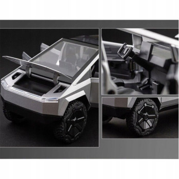 METALOWY MODEL TESLA CYBERTRUCK Z QUADEM 1:24 DŹWIĘK LED OTWIERANE DRZWI