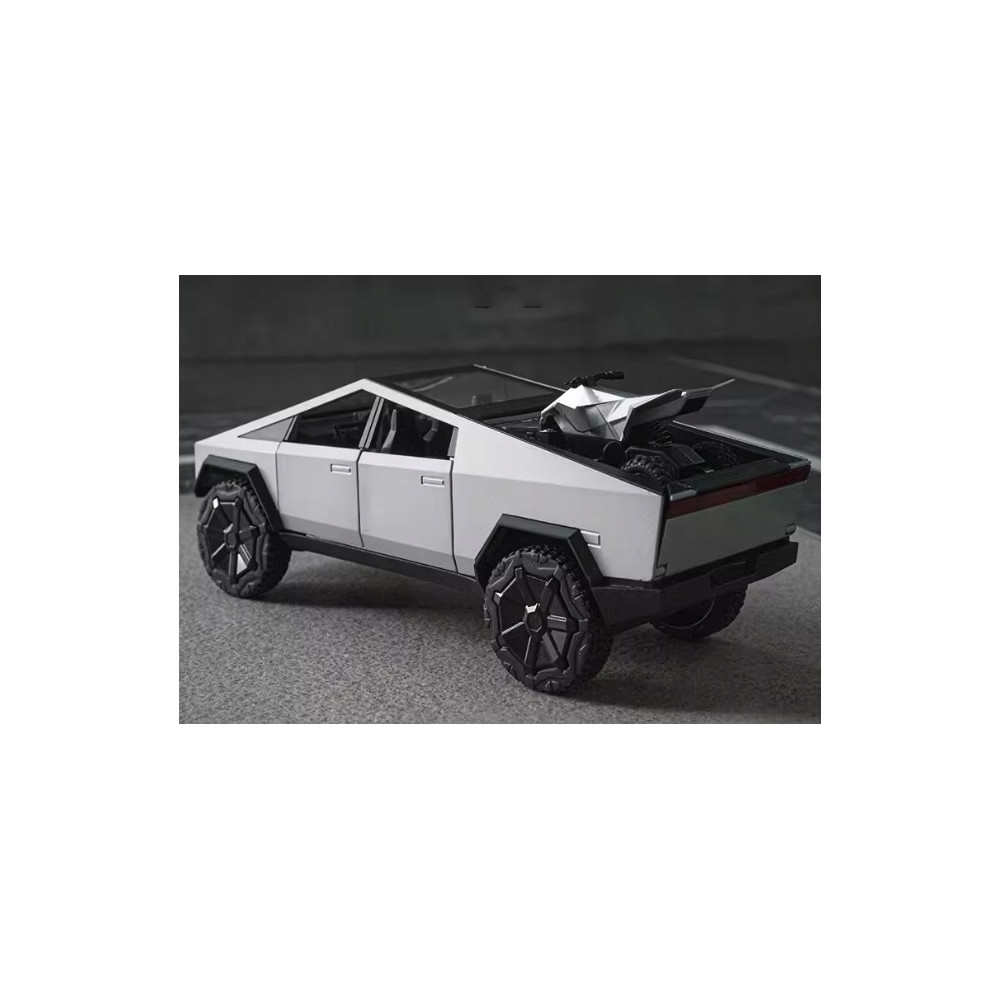 METALOWY MODEL TESLA CYBERTRUCK Z QUADEM 1:24 DŹWIĘK LED OTWIERANE DRZWI