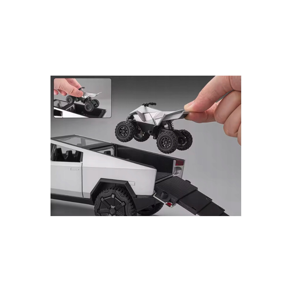 METALOWY MODEL TESLA CYBERTRUCK Z QUADEM 1:24 DŹWIĘK LED OTWIERANE DRZWI