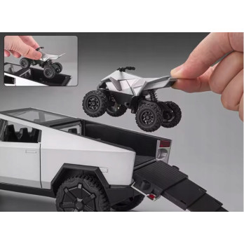 METALOWY MODEL TESLA CYBERTRUCK Z QUADEM 1:24 DŹWIĘK LED OTWIERANE DRZWI