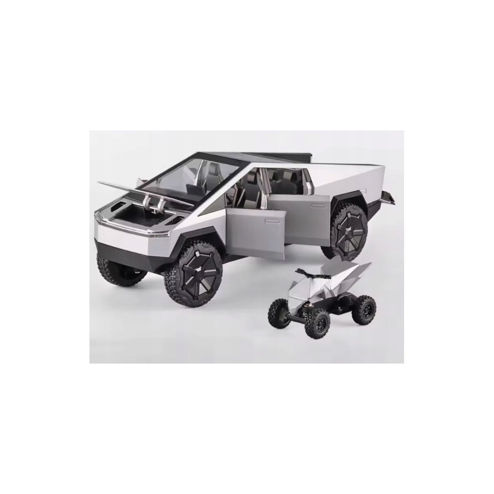 METALOWY MODEL TESLA CYBERTRUCK Z QUADEM 1:24 DŹWIĘK LED OTWIERANE DRZWI