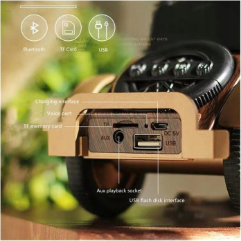DREWNIANY GŁOŚNIK BLUETOOTH VINTAGE STOJAK NA TELEFON MINI STEREO PREZENT