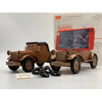 DREWNIANY GŁOŚNIK BLUETOOTH VINTAGE STOJAK NA TELEFON MINI STEREO PREZENT