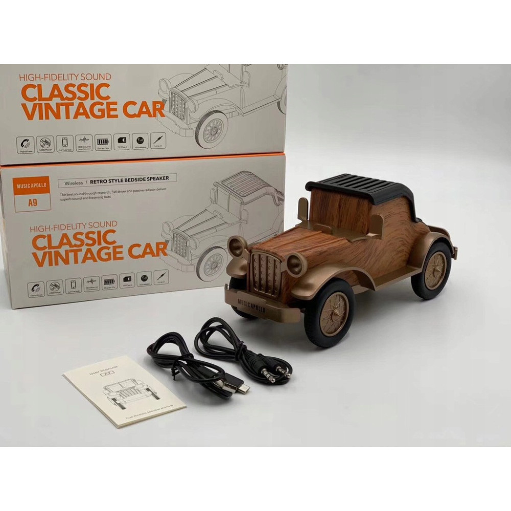DREWNIANY GŁOŚNIK BLUETOOTH VINTAGE STOJAK NA TELEFON MINI STEREO PREZENT