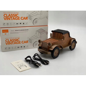 DREWNIANY GŁOŚNIK BLUETOOTH VINTAGE STOJAK NA TELEFON MINI STEREO PREZENT