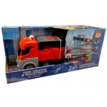 ELEFUN 2w1 Auto transporter i tor wyścigowy + 8 autek 135 cm czerwony 822