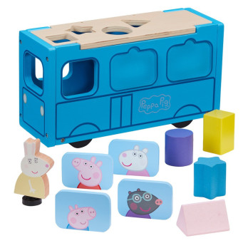Sorter CHARACTER Świnka Peppa drewniany autobus z figurką i klockami