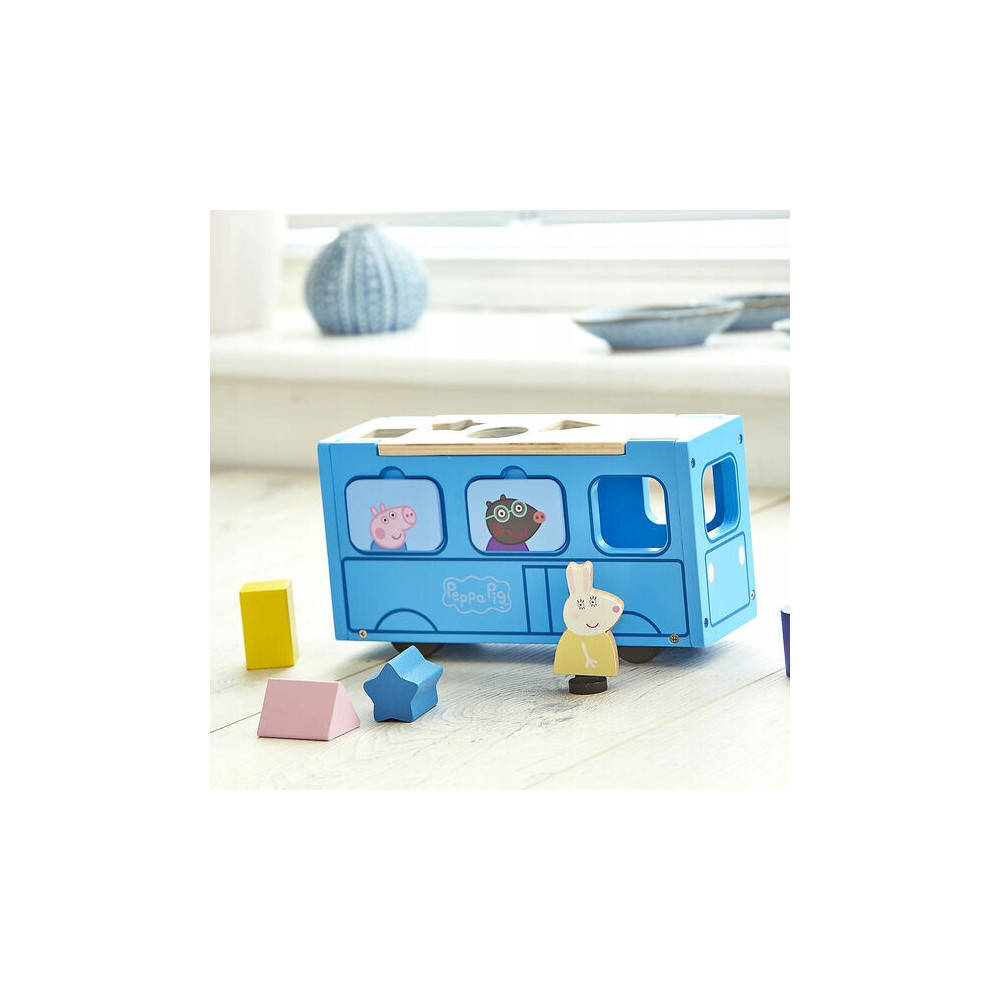 Sorter CHARACTER Świnka Peppa drewniany autobus z figurką i klockami