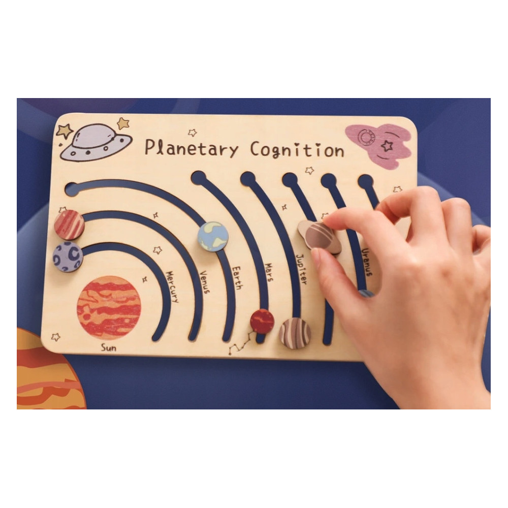 DREWNIANA TABLICA SORTER UKŁAD SŁONECZNY PLANETY KOSMOS ZABAWKA MONTESSORI