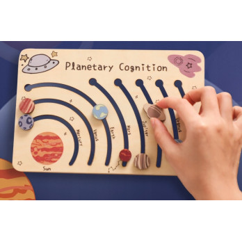 DREWNIANA TABLICA SORTER UKŁAD SŁONECZNY PLANETY KOSMOS ZABAWKA MONTESSORI