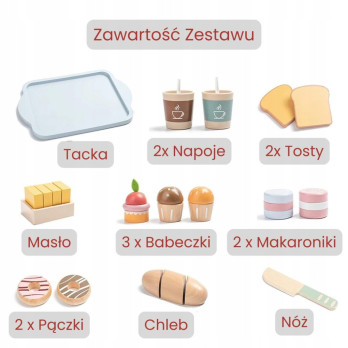 DREWNIANY ZESTAW ŚNIADANIOWY MONTESSORI DLA DZIECI ZABAWKA EDUKACYJNA