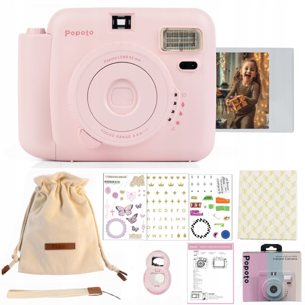 POPOTO RÓŻOWY APARAT NATYCHMIASTOWY Z WKŁADAMI INSTAX MINI 10 szt PREZENT