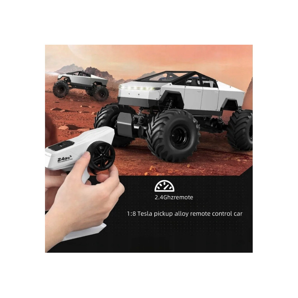 DUŻY METALOWY MODEL TESLA CYBERTRUCK PICKUP 1:8 DŹWIĘK ŚWIATŁA LED PILOT RC