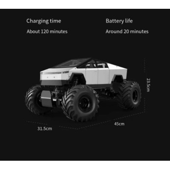 DUŻY METALOWY MODEL TESLA CYBERTRUCK PICKUP 1:8 DŹWIĘK ŚWIATŁA LED PILOT RC