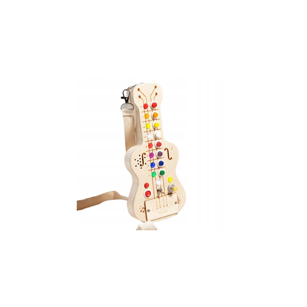DREWNIANA GITARA SENSORYCZNA LED MONTESSORI Z WŁĄCZNIKAMI ŚWIATŁO ZABAWA