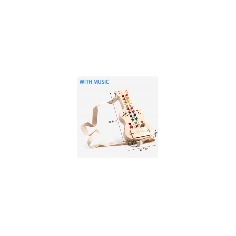 DREWNIANA GITARA SENSORYCZNA LED MONTESSORI Z WŁĄCZNIKAMI ŚWIATŁO ZABAWA