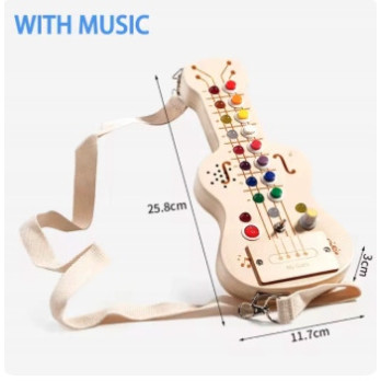 DREWNIANA GITARA SENSORYCZNA LED MONTESSORI Z WŁĄCZNIKAMI ŚWIATŁO ZABAWA
