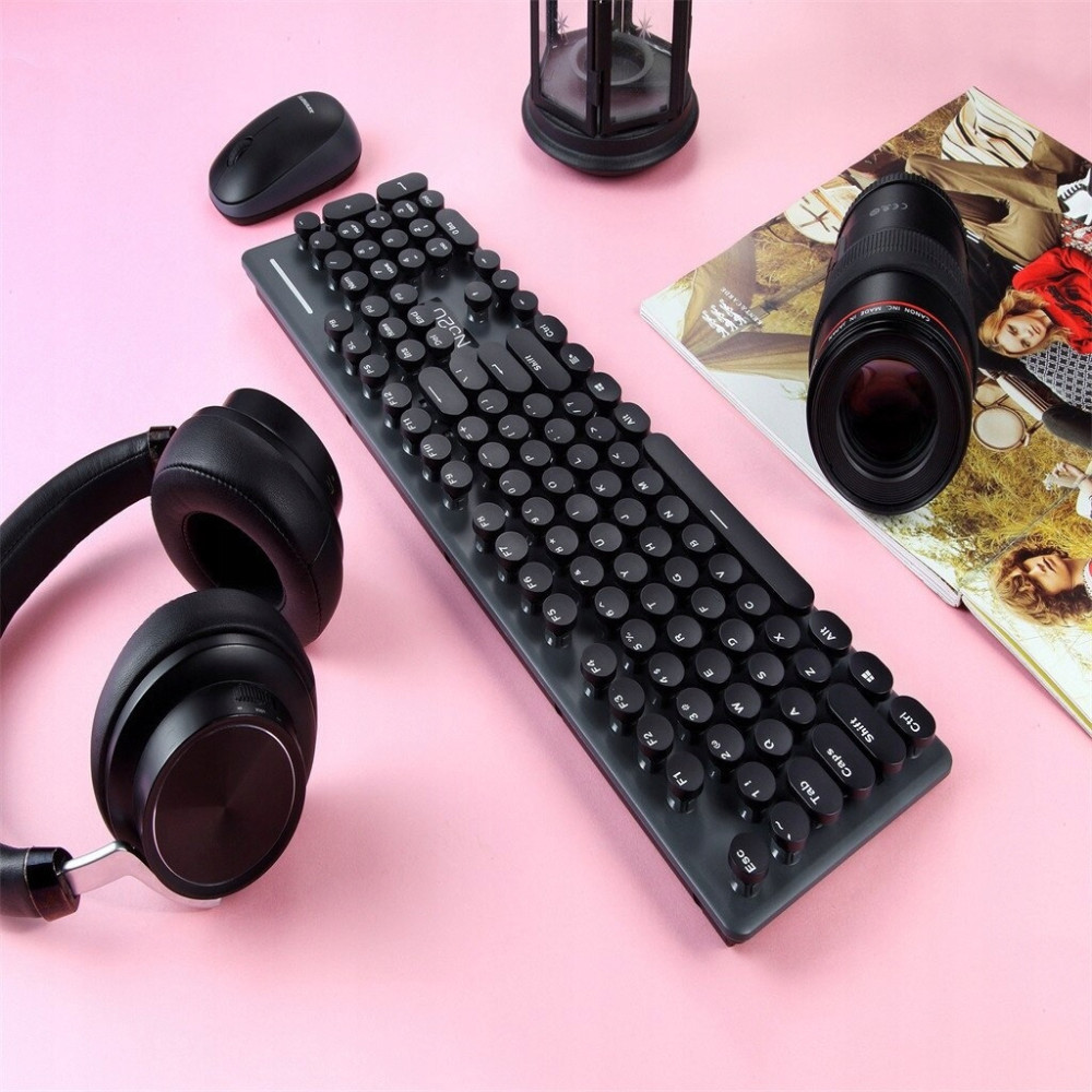 RETRO BEZPRZEWODOWA KLAWIATURA + MYSZKA USB RÓŻOWA PINK