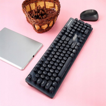 RETRO BEZPRZEWODOWA KLAWIATURA + MYSZKA USB RÓŻOWA PINK