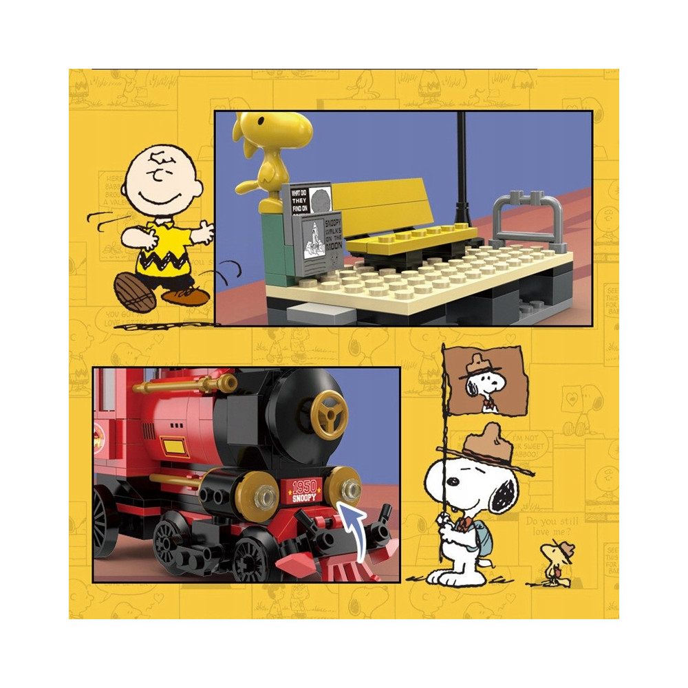 SNOOPY PEANUTS KLOCKI POCIĄG LOKOMOTYWA KOLEJKA CIUCHCIA PAROWÓZ 522 KLOCKI