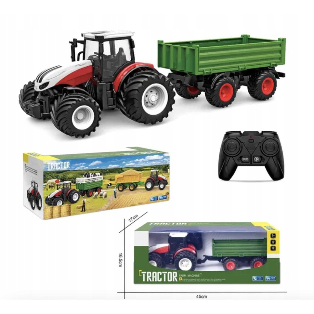 TRAKTOR ZDALNIE STEROWANY CIĄGNIK Z PRZYCZEPĄ RC 6645K GUMOWE KOŁA ŚWIATŁO
