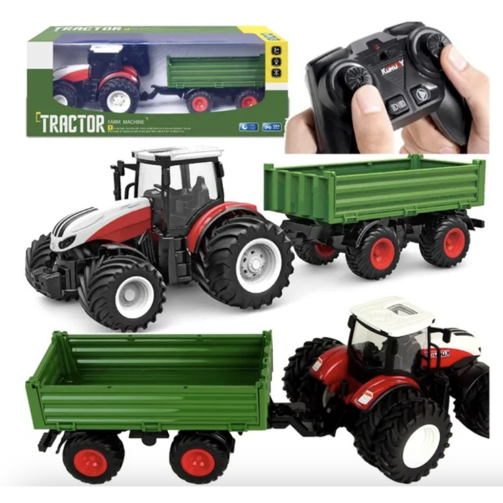 TRAKTOR ZDALNIE STEROWANY CIĄGNIK Z PRZYCZEPĄ RC 6645K GUMOWE KOŁA ŚWIATŁO